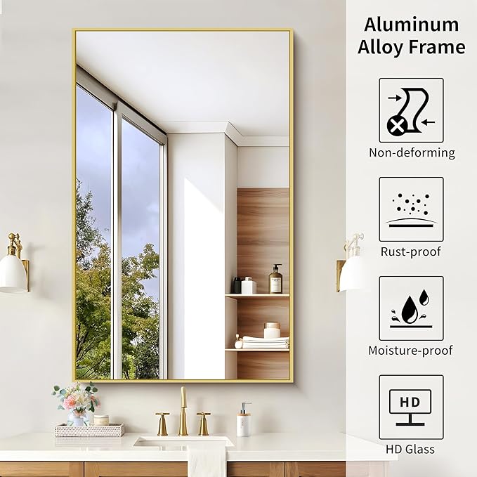 KOCUUY 30x48 Inch Large Gold Wall Mounted Mirror, Aluminum Framed Decorative - Image 4