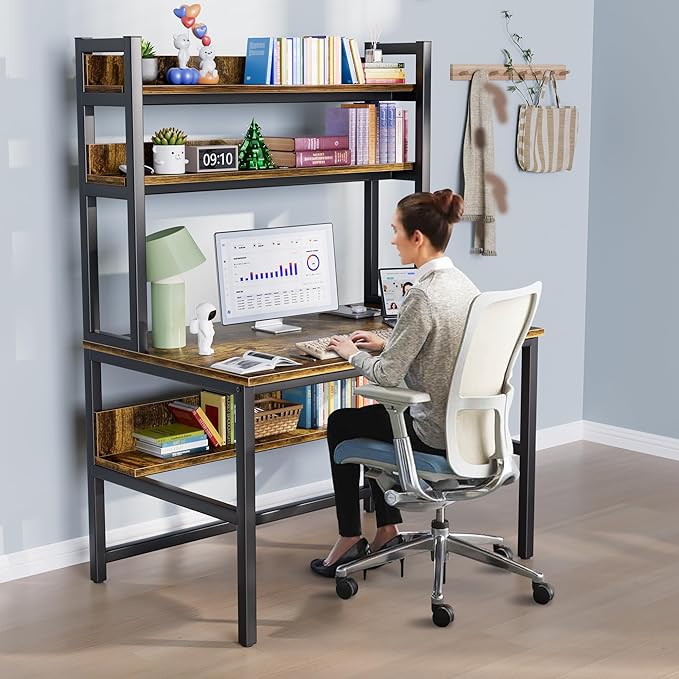 Aquzee Computer Desk with Hutch, 47“W x 23.6" D Desk with Shelves, Tall Home - Image 7