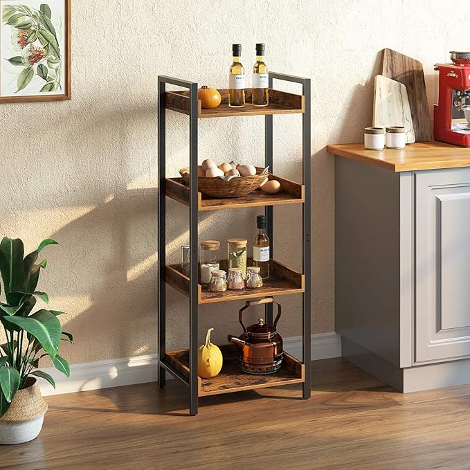 Rolanstar Bookshelf, 4-Tier Storage Rack, Narrow Corner Bookshelf, Display - Image 2