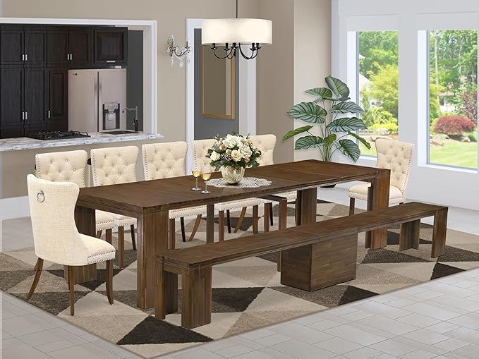 X07DA-B08-32 - 9 Pieces Dining Table Set contains an Extendable Rectangle by LuxebyEastWestFurniture