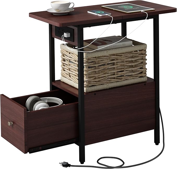 LIDYUK End Table with Charging Station, Narrow Side Table with Drawer and USB by LIDYUK