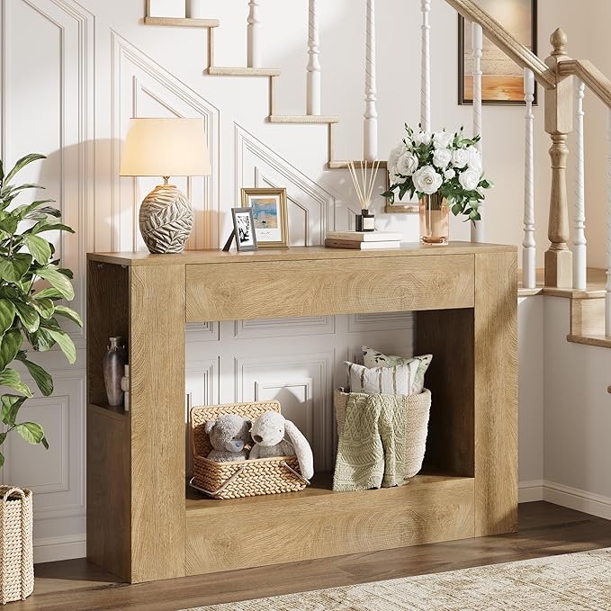 Farmhouse Console Table with Drawer, Narrow Sofa Table Behind Couch - Image 4