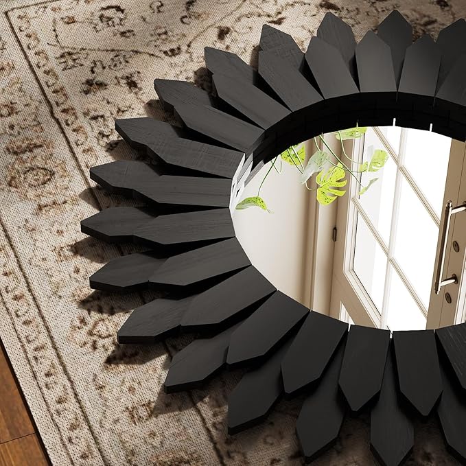 20 Inch Black Boho Wall Decor Sunburst Mirror - Image 3