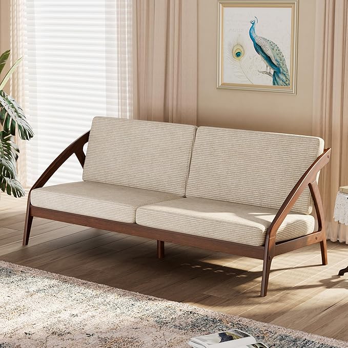 73.4" Solid Wood Upholstered Sofa, Comfortable Seat Cushion, Removable Cover - Image 6