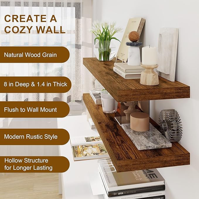 30 Inch Floating Shelves, Rustic Floating Wall Shelves 8 Inch Deep, 30 x 8 - Image 5
