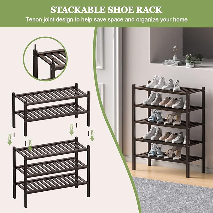 3 Tier Bamboo Shoe Rack for Closet Free Standing Wood Shoe Shelf for Entryway - Image 4