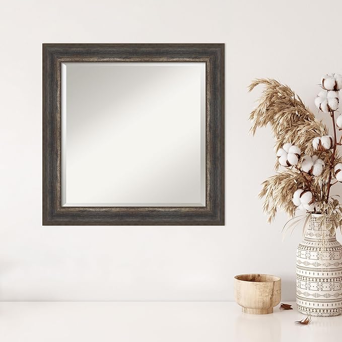 Amanti Art Brown Wall Mirror 25x25 Alta Rustic Char Square Bathroom Mirror - Image 5