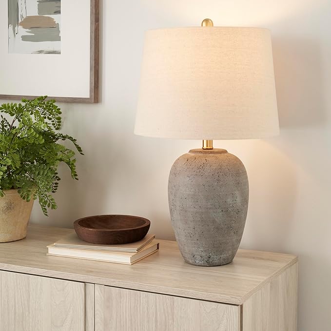 Nourison Home 23" Greyish Brown Earth Tone Rustic Farmhouse Ceramic Table Lamp - Image 4