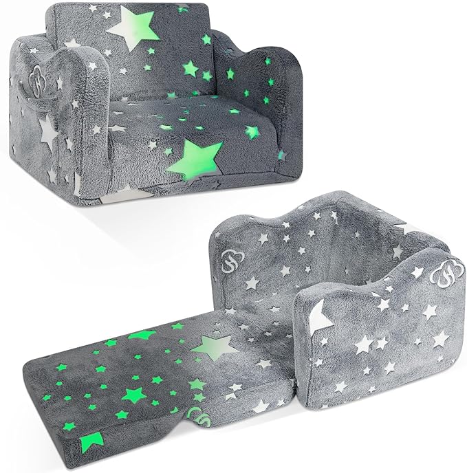 Kids Couch for Toddlers, 2-in-1 Kids Sofa Toddler Couch Chair Glow in The Dark by ONEKUKA
