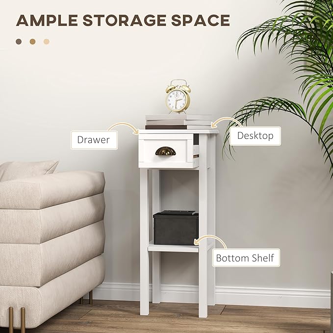 HOMCOM 2-Tier Side Table with Drawer, Narrow End Table with Bottom Shelf - Image 4