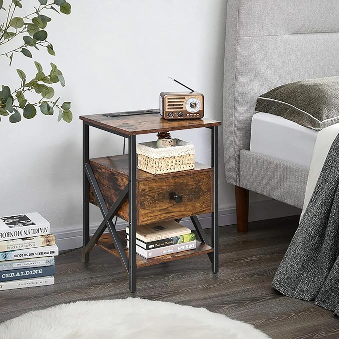 End Table with Wireless Charging, Charging End Table Bedside Table with Outlets - Image 7