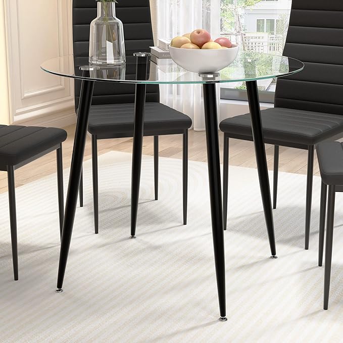 Tempered Glass Dining Table 32 Inch Round Kitchen Table by Goldfan