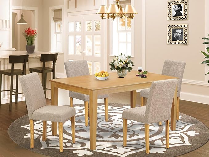 East West Furniture CAAB5-OAK-04 5 Piece Dining Table Set - Image 2