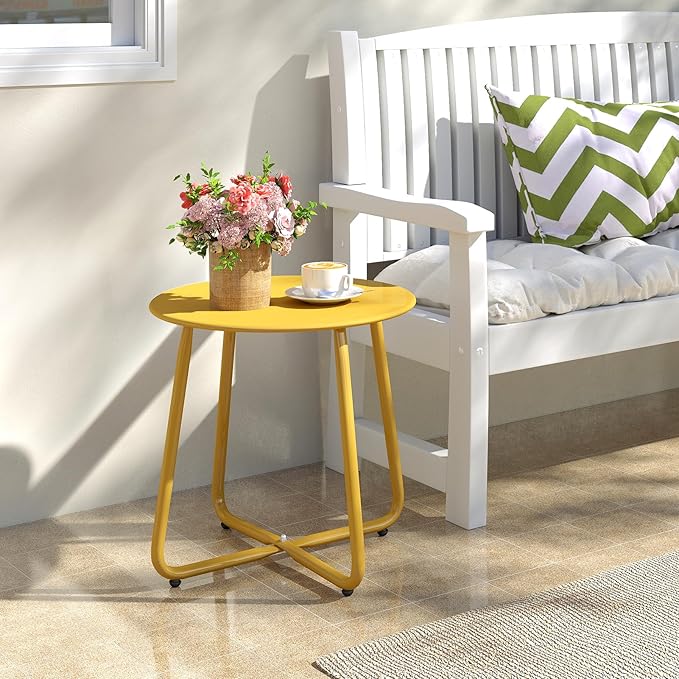 HollyHOME Round Metal Side Table, Rust-Resistant Patio Small Plant Stand - Image 2