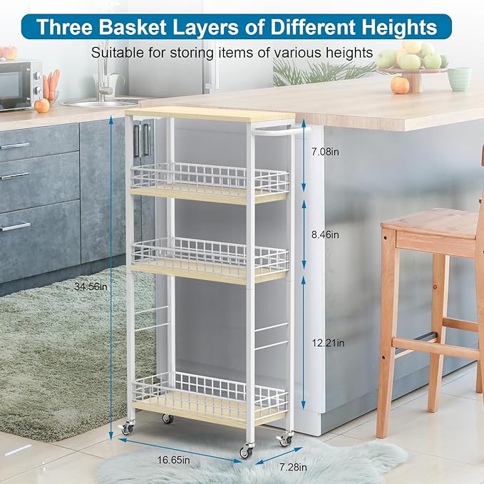 YBING Slim Storage Cart 4-Tier Rolling Kitchen Utility Cart White Narrow - Image 5