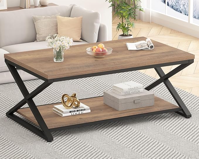 HSH Rustic Wood Coffee Table, Modern Farmhouse Living Room Table, Minimalist by HOMESWEETHOME