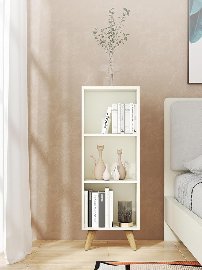Manora Small Bookcase with 3 Open Shelves, Modern White Bookshelf with Wooden - Image 2