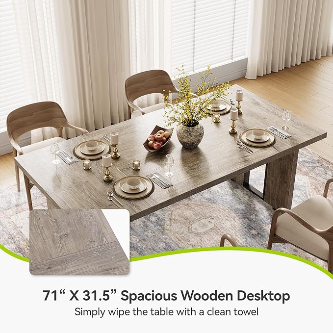 LITTLE TREE 71-Inch Dining Table, Rectangular Wooden Kitchen Table - Image 5