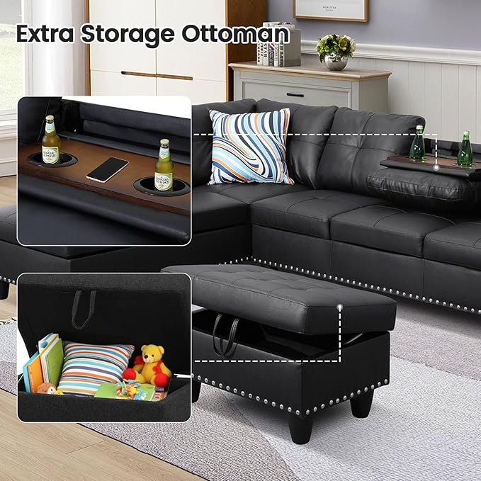 L Shaped Sectional Couch with Cup Holders, Apartments - Image 5