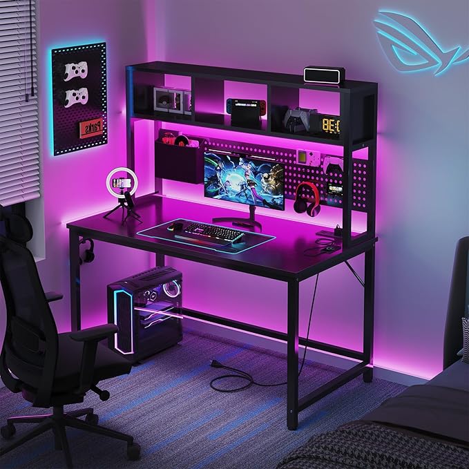 Black Gaming Desk with Hutch and Pegboard - Image 4