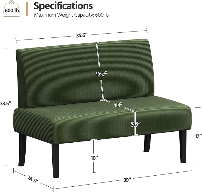 Yaheetech Small Mini Sofa Couch Armless Loveseat Futon - Image 2