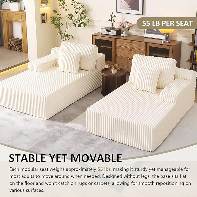 Oversized 79” Double Chaise Lounge Sofa Bed, Deep Seat Corduroy Cloud Loveseat - Image 7
