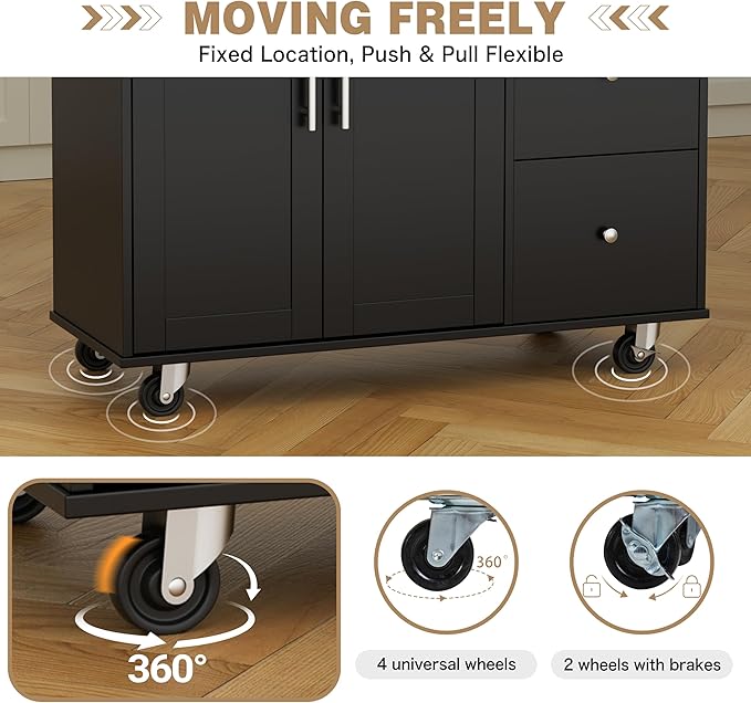 Shintenchi Kitchen Island with Folding Drop Leaf, Rolling Island Table with - Image 5