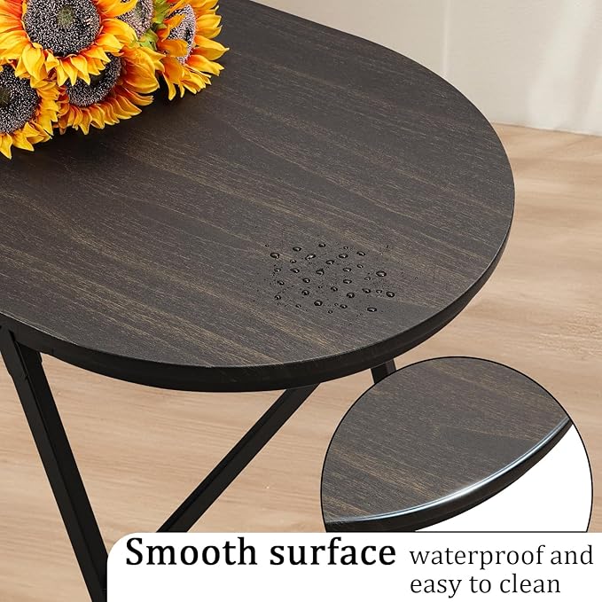 Small Oval Coffee Table Wood and Metal Folding Low Coffee Tables - Image 7