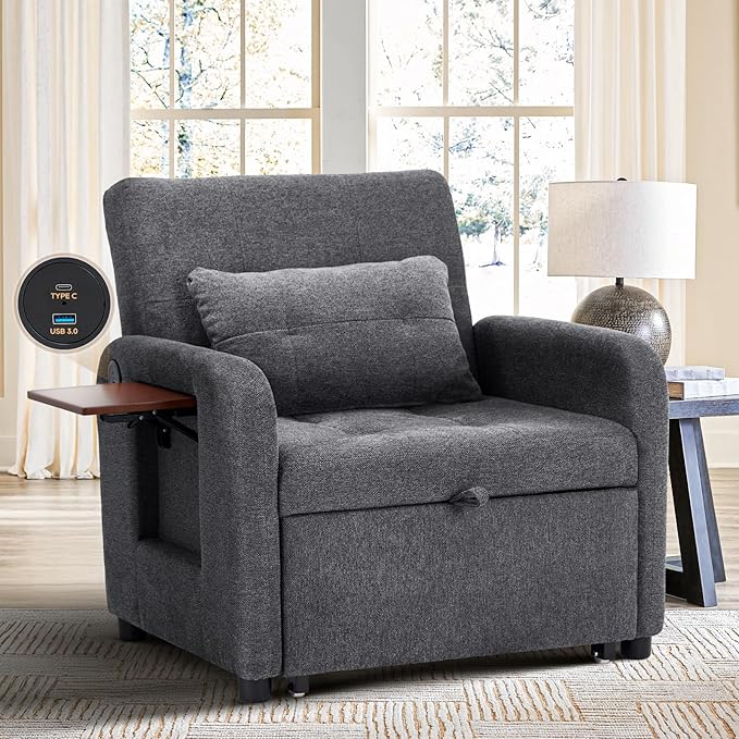 Convertible Sleeper Chair-Fabric Futon Sofa Bed, Single Sleeper Sofa, Small by COLAMYINC