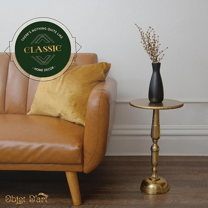 OBJET D'ART Small Round Gold Side Table, Vintage Metal Accent, Coctail and - Image 5