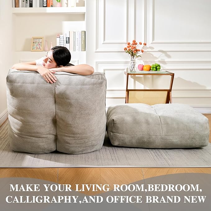 Bean Bag Chair with Ottoman, Comfy Bean Bag Sofa with Memory Foam, Lazy BeanBag - Image 5