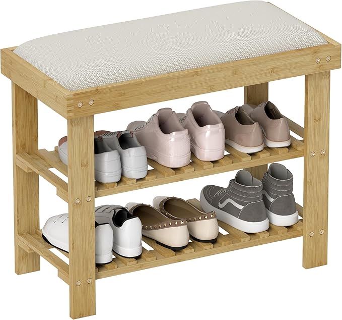 HOMCOM Bamboo Shoe Bench, 3-Tier Entryway Bench by HOMCOM
