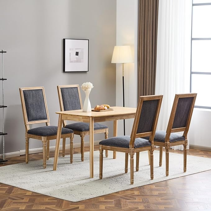 Merax Upholstered Solid Wood Dining Chairs Set of 4, French Country Style - Image 3
