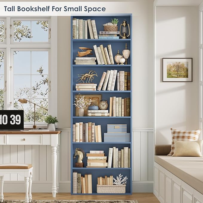 82" Tall Bookshelf, 7-Tier Open Shelves Bookcase, Freestanding Display Storage - Image 5