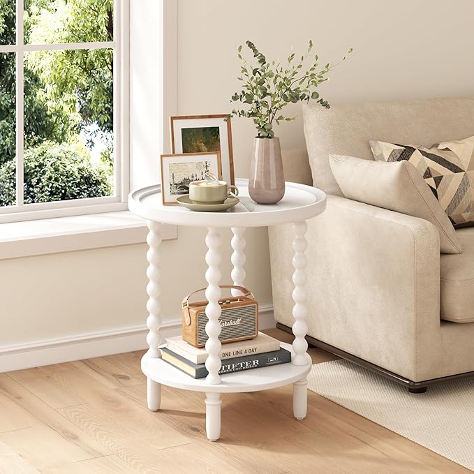 Gadroad Round End Table with Storage Shelf, 2 Tier Couch Side Table, Wood - Image 8