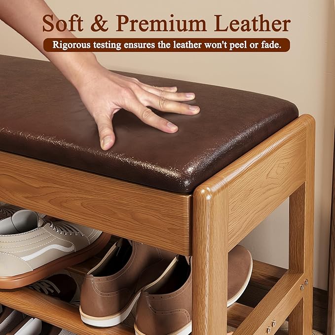 Shoe Rack Bench Seat Rubberwood 2-Tier Wooden Storage Bench 550lbs Compact - Image 8