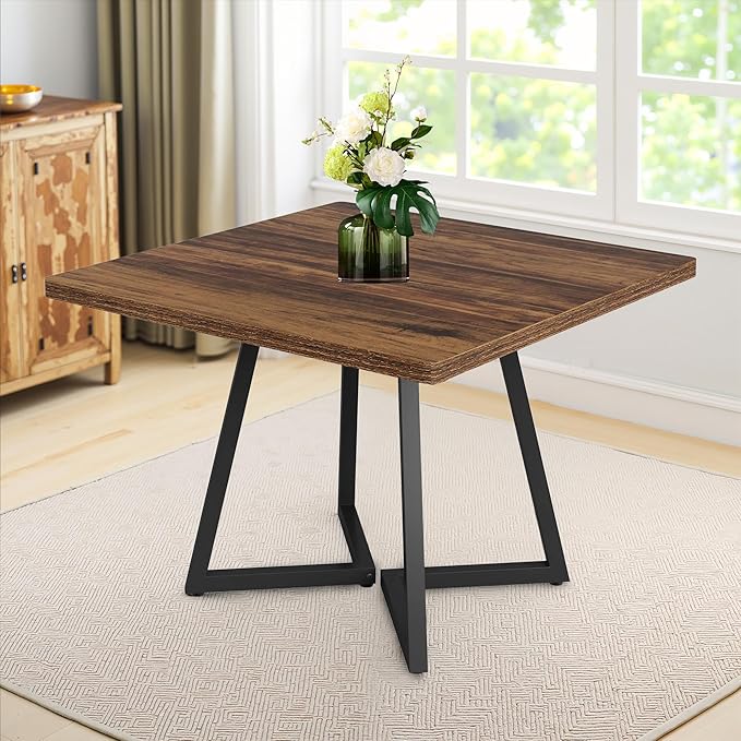 Square Dining Table for 4, 31.5-Inch Farmhouse Dinner Table Wooden Kitchen by Unknown