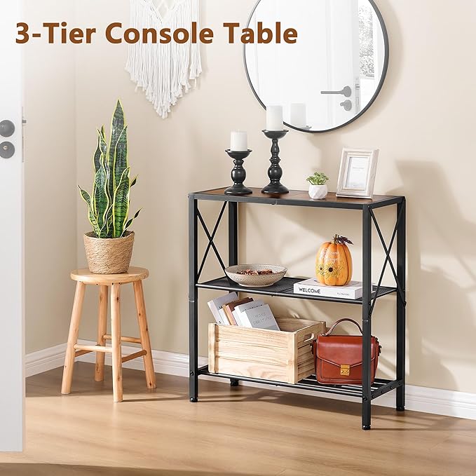 Hoctieon Industrial Console Table, 3-Tier Entryway Tables, Metal Frame - Image 4