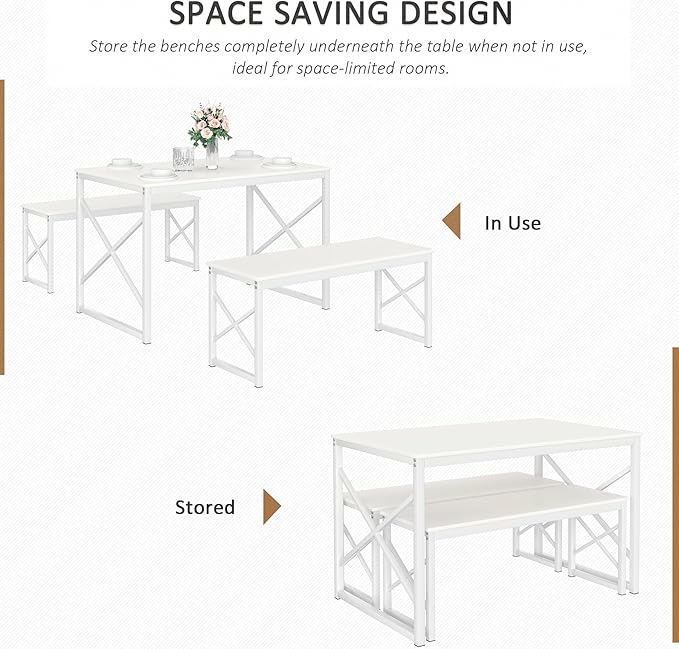 VECELO Dining Table with 2 Benches - Image 4