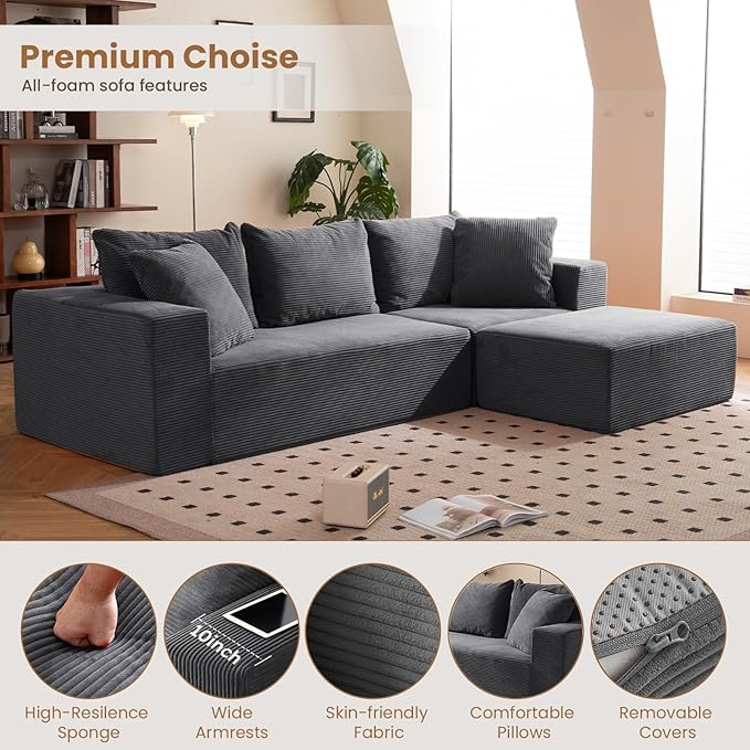 Modular Sectional Sofa, Corduroy Cloud Couch - Image 4