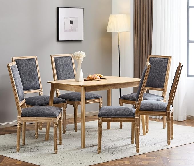 Merax Upholstered Solid Wood Dining Chairs Set of 6, French Country Style by Merax