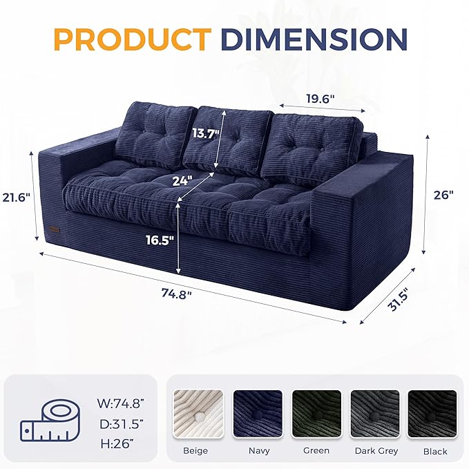 MAXYOYO 3 Seater Couch for Living Room, Boneless Couch - Image 2