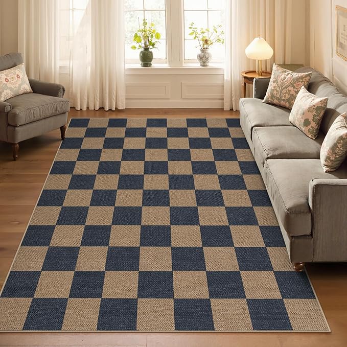 Lahome Checkered Easy Jute Living Room Rugs, 5x7 Dining Room Office Rug - Image 2
