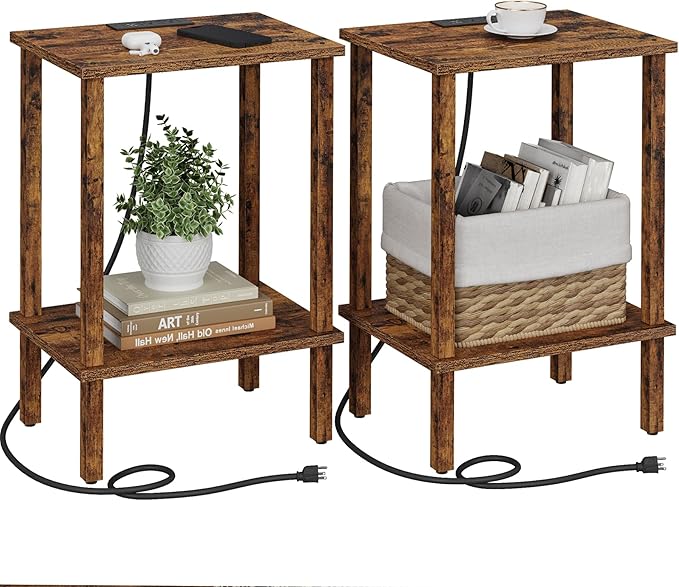 TUTOTAK End Table with Charging Station, Small Side Table with Outlets by WelcometotheTUTOTAKHome
