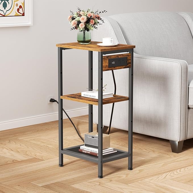 Tall End Table with Fast Charging Station, 3 Tier Narrow Side Table with - Image 2