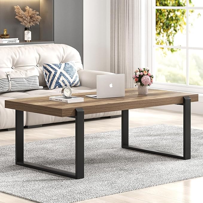 FOLUBAN Rustic Coffee Table, Modern Wood and Metal Industrial Center Table - Image 3