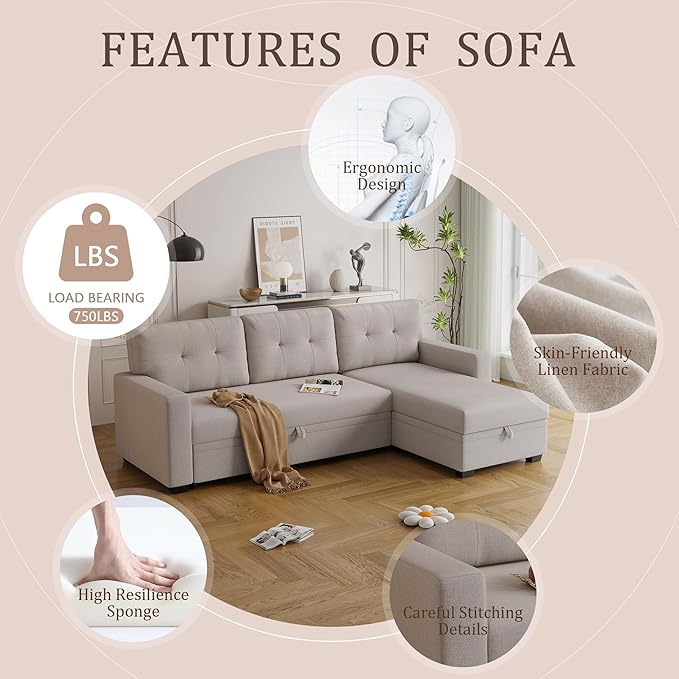 Ball & Cast Convertible Sectional Sleeper Sofa Bed L Shaped 4 in 1 Pull Out - Image 4