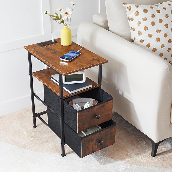 HOOBRO End Table with Charging Station, Narrow Side Table, Nightstand with 2 - Image 8