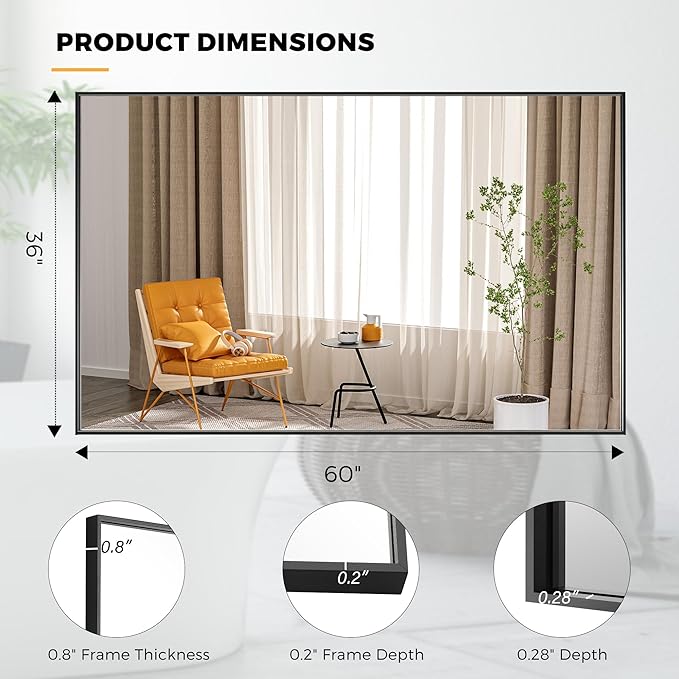 60x36 Inch Black Bathroom Mirror - Image 8