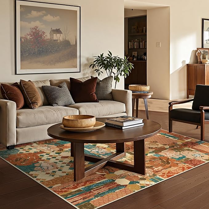 GENIMO 5X7 Floral Area Rugs for Living Room, Machine Washable Non Slip Vintage - Image 2